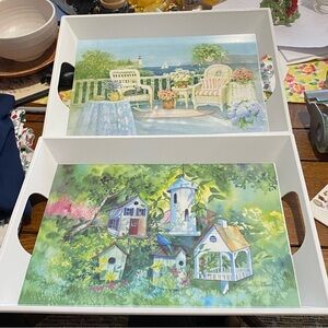 2 Vintage Spring-Summer Outdoor Serving Trays.  Made of Heavy Melamine in Italy